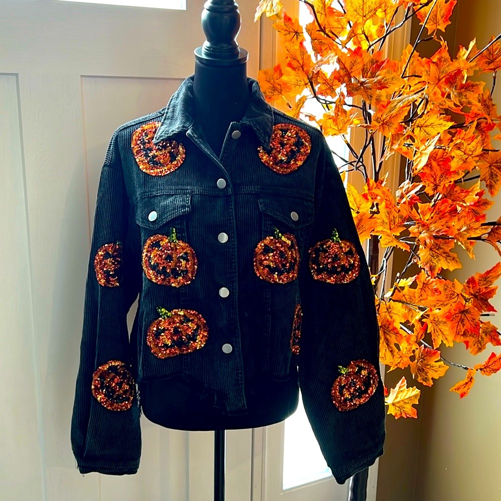 Pumpkin Sequined Corduroy Jacket! adorable! Statement piece for sure 🎃